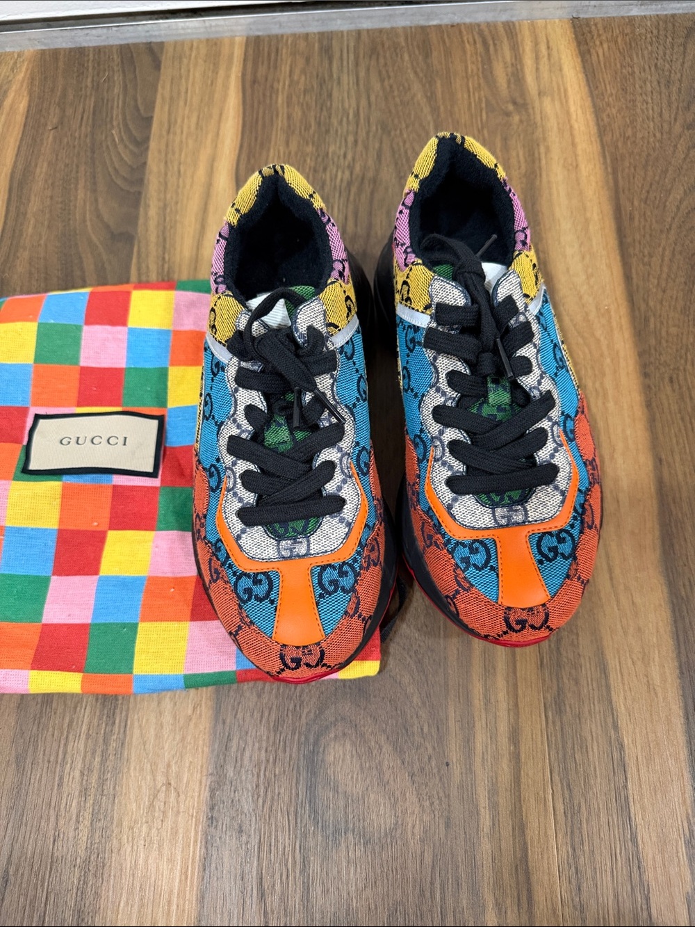 Gucci Kids Multicolor GG Logo Sneakers - Orange/Blue/Yellow/Pink/Green